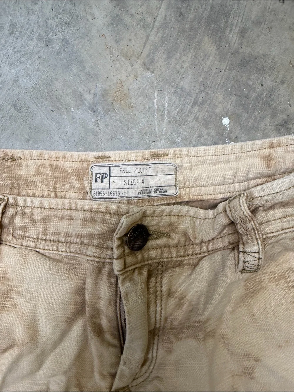 Free People Distressed Beige Jean Shorts